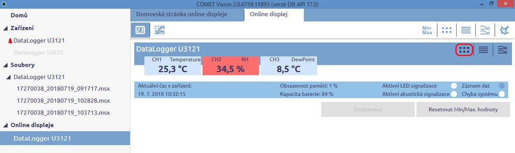 19 Množství zobrazených doplňujících informací lze ovlivnit následujícími funkcemi: Dlaždice Při této volbě se zobrazí pouze aktuální hodnota a informace o tom, ke kterému kanálu patří (viz obr. 20).