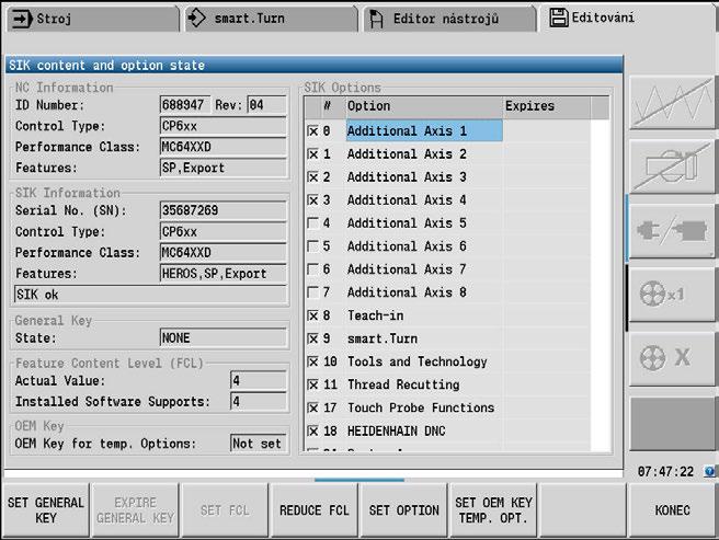 Síťové připojení SIK-menu 11 Postup CNC PILOT 640 / MANUALplus 620: Zvolte režim Organizace Stiskněte softklávesu Kód Zadejte kód SIK Zadání potvrďte s OK.