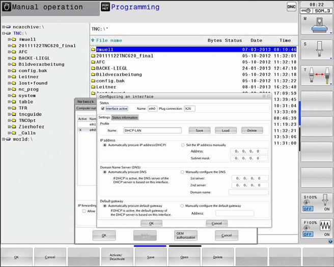 softklávesu Konfigurování sítě Řízení ukáže pomocné okno pro síťová nastavení.