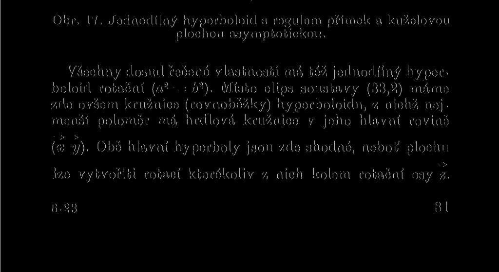 všech druhů; mezi nimi paraboly leží v rovinách rovnoběžných s tečnými rovinami asymptotického kužele.