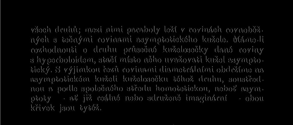 S výjimkou řezů rovinami diametrálními obdržíme na asymptotickém kuželi kuželosečku téhož druhu, soustřednou a podle společného středu homotetickou,