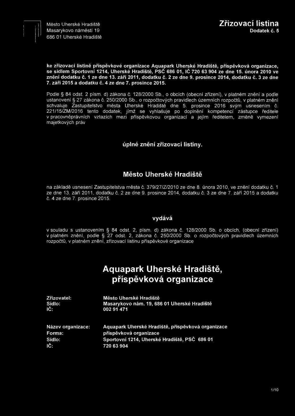 , o rozpočtových pravidlech územních rozpočtů, v platném znění schvaluje Zastupitelstvo města Uherské Hradiště dne 5. prosince 2016 svým usnesením č.