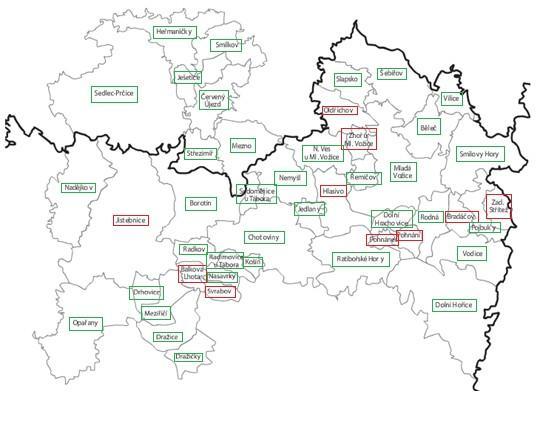 Mapa 4 :Územní plány obcí mají územní plán nemají územní plán Zdroj: vlastní šetření, 2016 Průmyslové zóny Na celém zájmovém území je pouze jediná průmyslová zóna je situována na území