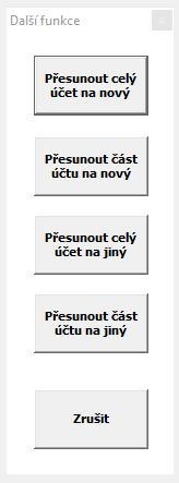 Přesun účtu na jiný stůl a rozdělení a sloučení účtů Realizuje se kliknutím na konkrétním účtu na konkrétním stole a přetažením tohoto účtu na jiný stůl.