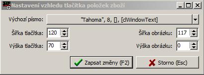 Velikost okna displeje nad účtenkou po stisku pravého tlačítka myši je možné zadat výšku displeje a velikost a tvar jeho písma.