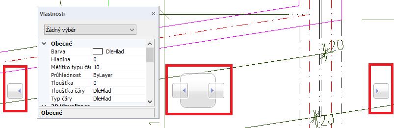 Kontextový ribbon (pás karet) Xrefu Při posouvání dialogového okna Vlastnosti (CTRL+1) nebo Palety nástrojů (CTRL+3) se automaticky zobrazují ovládací prvky pro snadnější ukotvení dialogu.