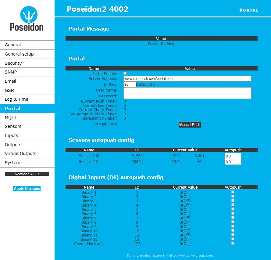 3 4 Konfi gurace AutoPush Povolení připojení na vzdálený broker 2 Povolení SSL pro MQTT 3 Nastavení, které zprávy budou posílány Nastavení komunikace jednotky Poseidon2 s brokerem MQTT.