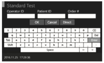 2. Zadejte ID operátora, ID pacienta a pořadí #. Pokud ID pacienta není zadané do analyzátoru kliknutím na pole Direct, analyzátor bude vztahovat test na hosta. 3. Vyberte testovací kazetku z obalu.