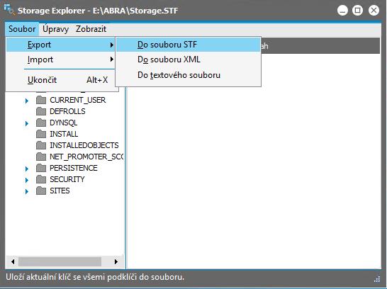 1.4 ZÁLOHOVÁNÍ STORAGE.STF Vedle zálohování samotné databáze je nutné i zálohovat soubor repozitoře, soubor Storage.STF. Ten obsahuje údaje o databázových spojení a jiné uživatelské úpravy.