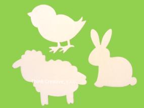 výřezů zvířátek - králík, kuře, ovečka.