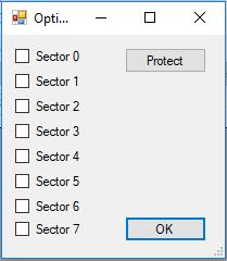 obr. 35: Okno pro volbu sektorů k mazání Write Protect memory Položka slouží k výběru sektorů a následně k nastavení jejich ochrany před zápisem.