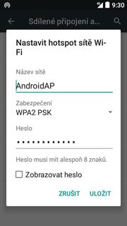 řádku Přenosný hotspot Wi-Fi.