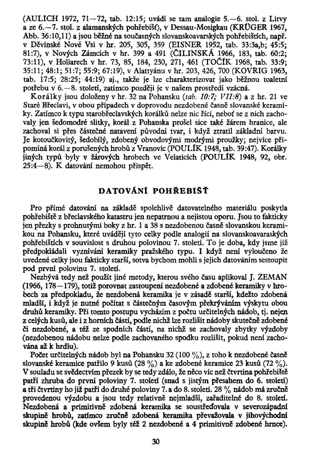 (AULICH 1972, 71 72, tab. 12:15; uvádí se tam analogie 5.-6. stol. z Litvy a ze 6.-7. stol. z alamanských pohřebišť), v Dessau-Mosigkau (KRÚGER 1967, Abb.