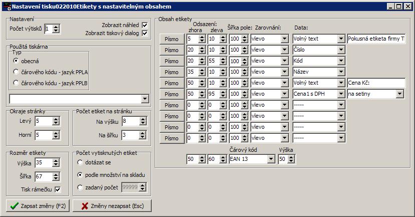 Grafické tisky Tyto tisky fungují pouze při spuštění programu v režimu Windows a využívají grafických možností tohoto prostředí, včetně mailování a exportů do některých formátů.