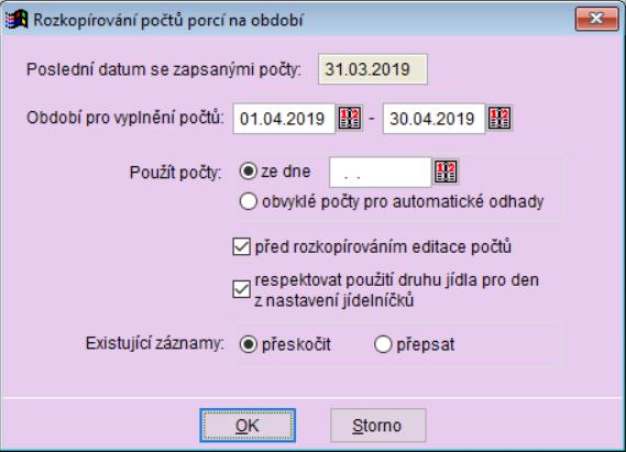 Rozkopírování počtů strávníků na období Tato novinka je určeně především pro ta zařízení, kde se obvykle příliš nemění počty strávníků v průběhu období.