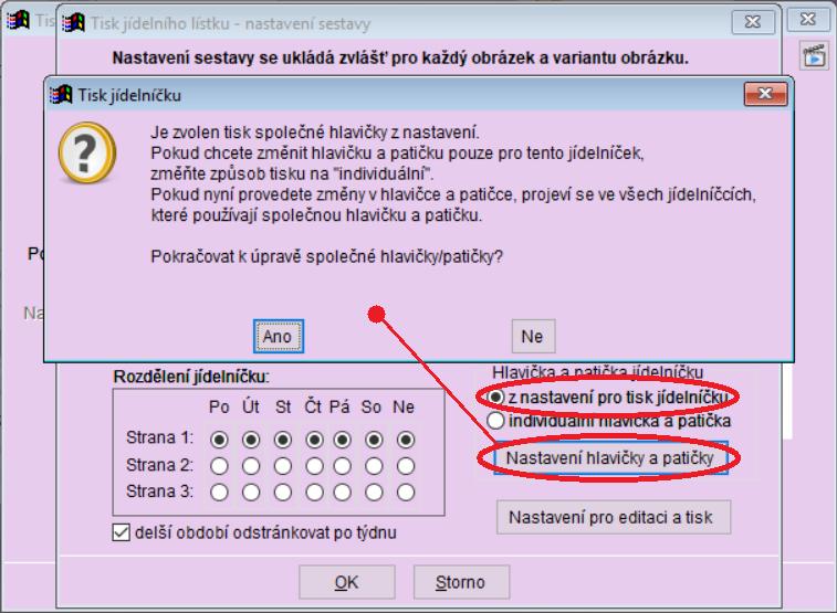 Hlavička a patička grafického jídelníčku Tato drobná novinka může potěšit ty uživatele, kteří používají tisk grafického jídelníčku a občas potřebují změnit text pro