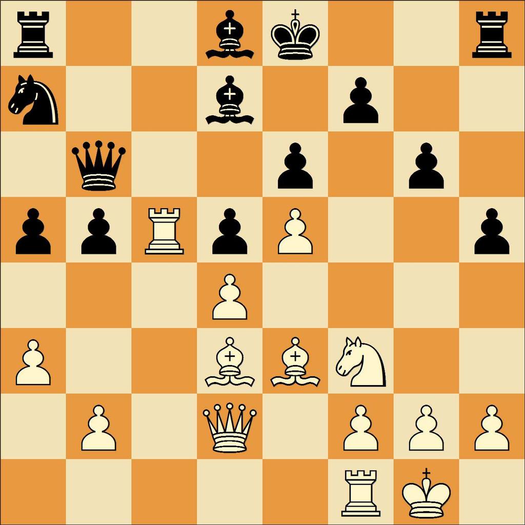 0-0 e7?! Nevyvinutý jezdec na g8 způsobí velké problémy s dokončením rošády. 10.a3 h6 11.e3 b5 12.c1 b6 Diagram 13.a2 Efektivní převod bílého jezdce spolubojujícího o slabé (silné) pole c5.