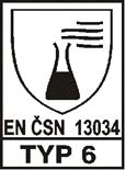 ČSN EN 13034+A1:2009 Ochranné oděvy proti kapalným chemikáliím typ 6 (EN 13034:2005+A1:2009) Ochranný oblek proti chemikáliím typu 6 byl zkoušen jako celý oděv a odpovídá následujícím požadavkům: