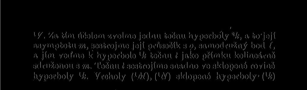 Tečnu t sestrojíme snadno ve sklopené rovině hyperboly 1 k. Vrcholy (W), (W) sklopené hyperboly ( x k) f Obr. 12.