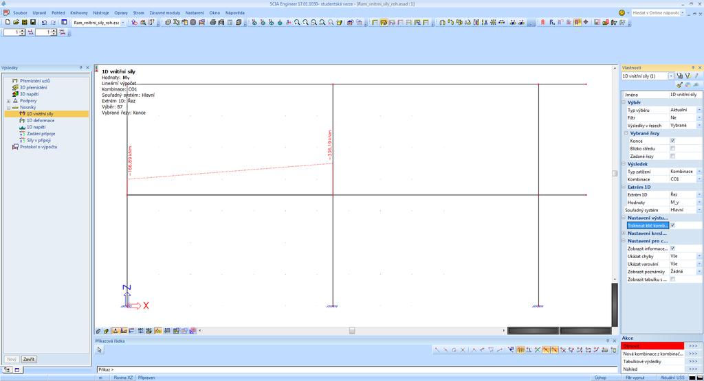 4.4 Stanovení sil v příhradovém modelu 4.4.1 Vnitřní síly na hranicích výseku Na výseku konstrukce (příčel o délce 1510 mm, sloup nad příčlí 800 mm a sloup pod příčlí 815 mm) stanovíme vnitřní síly v koncových řezech.