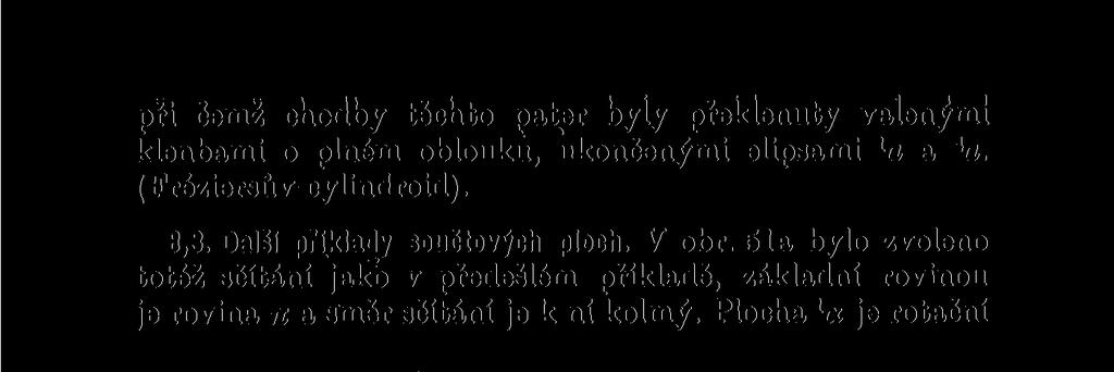 Plocha je rotační plocha válcová kolmá k rovině v, plocha 2 a je rotační elipsoid o ose o.