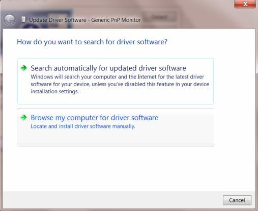 8. Otevřete okno Update Driver Software-Generic PnP Monitor (Aktualizovat softwarový generický PNP ovladač monitoru) klepnutím na Update Driver.