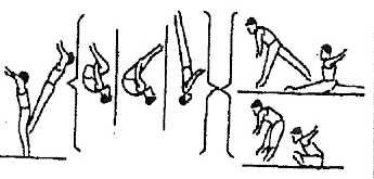 Skupina III: Akrobatické prvky vzad 1. Salto vzad skrčmo nebo schylmo 2. 3. Dvojné salto vzad skrčmo 4. Dvojné salto vzad skrčmo s dvojným nebo trojným obratem (360º/540º) (Cukahara) 5.