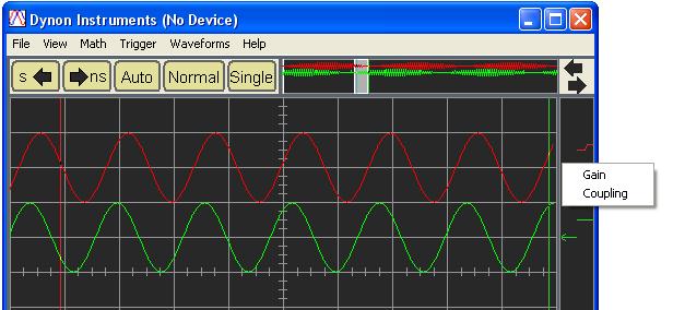 TRIGGER OPTIONS These options are displayed when right clicking on the "Trigger Level Indicator" of each channel. The trigger can be enabled on either input channel.