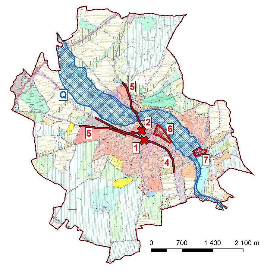 Legenda: Starý Plzenec problémy a závady 06/2014 1. úrovňové křížení silnice II/180 se železniční tratí 2. méně plynulý průjezd silniční dopravy obcí, nezpevněné parkovací plochy v centru města 4.