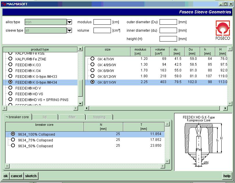 Obr.35 Parametry nálitku FEEDEX GK 8/11 kw 6.2.