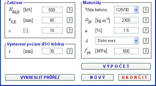 Okno pro zadání vstupů