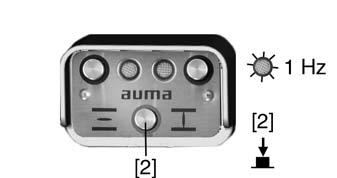 Uvedení do provozu (základní nastavení u pohonu) Aktivace provozního režimu LOCAL (MÍSTNĚ): Podržte stisknuto tlačítko [2] cca 3 sekundy až pravá signálka modře bliká.
