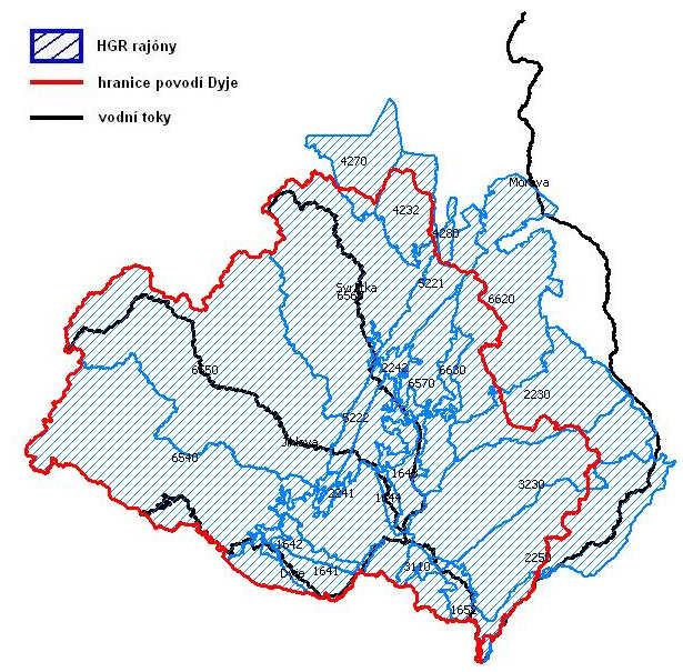 Vodohospodářská bilance oblasti povodí Dyje za rok 28 Mapa