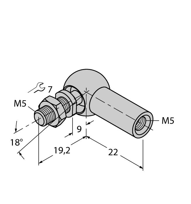 ABVA-M5 6901058 Axiální kloub pro snímače polohy s vedením; materiál: nerez ocel RBVA-M5 6901059 Kulový