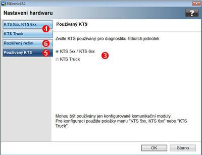Pro konfiguraci použijte položky nabídky KTS 5xx, KTS 6xx nebo KTS Truck.