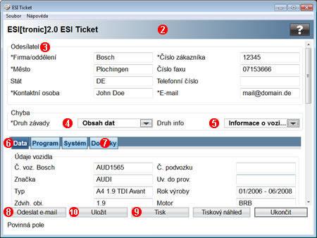 ESI Ticket ESI Ticket je vaše přímé spojení s Bosch (ESI[tronic] Hotline). Vytvoření ESI Ticketu Hlavní menu >> ESI Ticket. Pomocí ESI Ticket můžete: - Sdělit podněty nebo přání. - Popsat závady.
