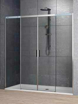 Sprchové kouty DERY STYLE POSUVNÉ DVEŘE ČTYŘDÍLNÉ DO NIKY soft close, stříbrný lesk / čiré sklo s povrch.