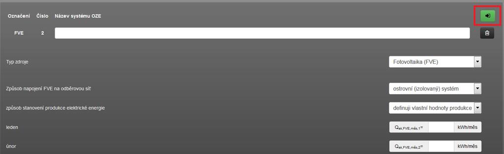 Druhý případ znamená uživatelem zadanou produkci elektřiny z FVE v každém měsíci.