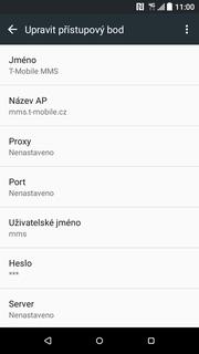 16 z 38 Nastavení MMS Nastavení. Vyberete možnost Mobilní data. Poté zvolíte Názvy přístupových bodů.