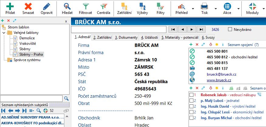 1. Vyhledávání firem najít firmu můžeme podle přesného názvu, což je nejrychlejší hledání v programu a stačí zadat počáteční písmena z názvu firmy.