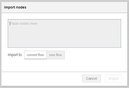 Okno pro vložení obsahu textového souboru Nyní stačí z přiloženého souboru flow pro navod verze 1.0.json překopírovat jeho obsah, vložit do označeného rámečku a kliknout na Import.
