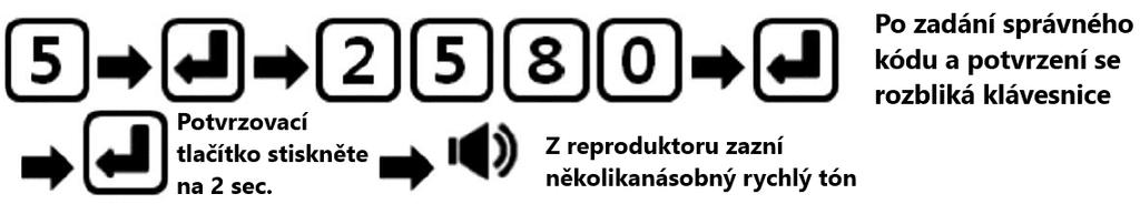 Stiskněte tlačítko 4 a následně stiskněte potvrzovací tlačítko OK Přiložte požadovanou RFID kartu (čip) které chcete smazat Pokud chcete smazat více RFID karet, přikládejte je postupně ke čtečce.