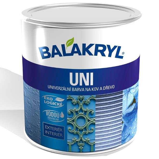 BALAKRYL UNI MATNÝ 0,7 kg od 220,- Vodou ředitelná vrchní barva s univerzálním použitím určená k novým i renovačním vrchním nátěrům kovu, dřeva, betonu, omítek a dalších materiálů v interiéru i