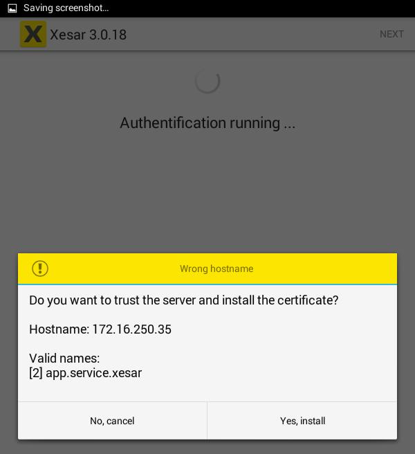 Obrázek 101 Tablet Xesar: Certifikát 2 Synchronizace by neměla