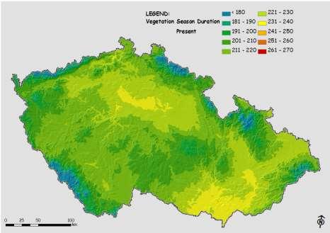 Výrazně se prodlouží vegetační období Průměrná délka vegetačního období [dny] 1961-2000 Průměrná délka vegetačního