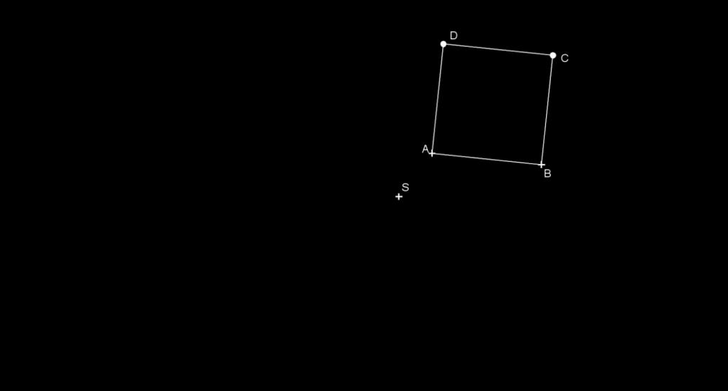 3) Je zadaný čtverec ABCD a střed S vně tohoto čtverce. Ve stejnolehlosti H(S, λ = ) zobrazte čtverec A B C D.