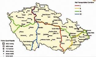 Obr. 9: Tranzitní železniční koridory (Ancona 11/2005) v březnu a dubnu 2006 upřesnění základních údajů o jednotlivých tratích a úsecích I. IV.