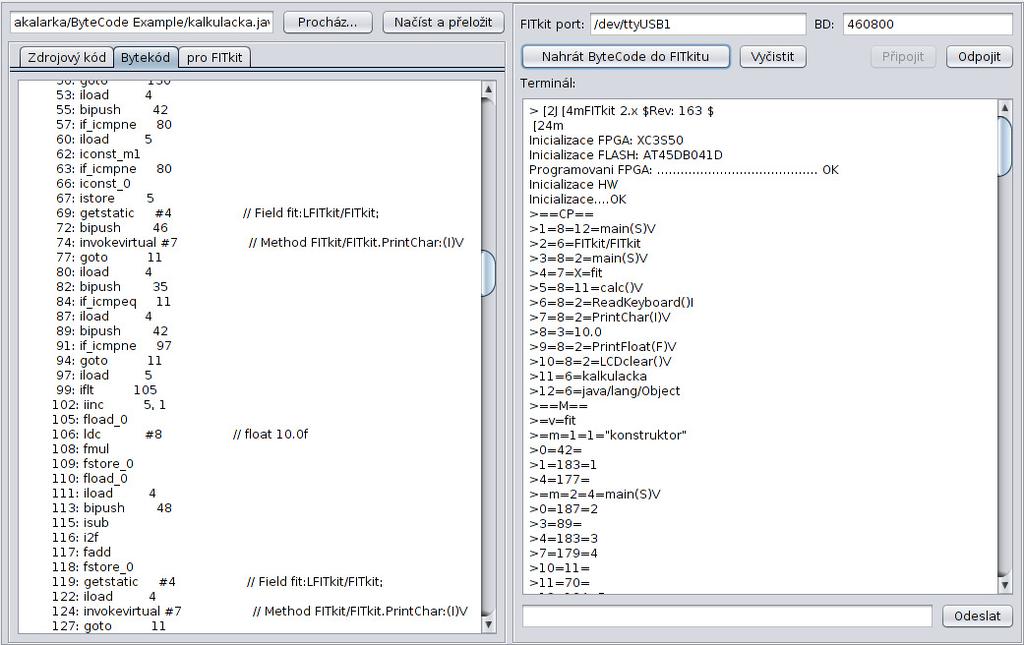 4.1.2 Překlad Java programů Obrázek 4.1: Ukázka z aplikace ByteCode Loader Překlad ze zdrojových kódů zajišťuje externí program javac z balíku programů JDK.