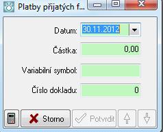 102 V tabulce sledujeme pouze částku, datum, číslo faktury, číslo dokladu a variabilní symbol. Funkce: 1. Tisk.