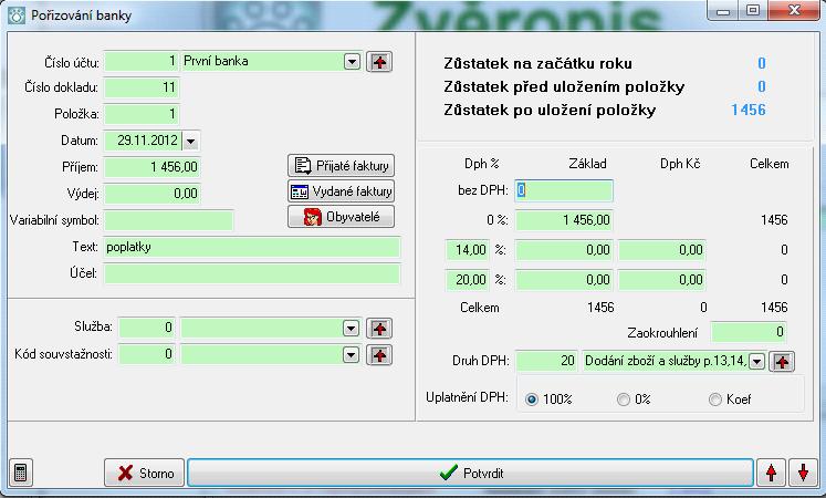 128 9. Můžete určit účetní středisko 10. Můžete rozúčtovat doklad na více středisek. Formulář k pořizování banky obsahuje tři tlačítka pomoci, kterých se můžete přepnout do knih faktur a pohledávek.